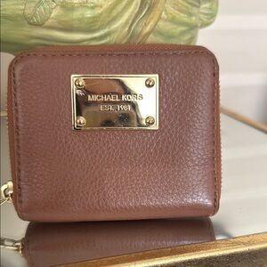 Michael Kors Tan Leather Wallet with Gold Plate